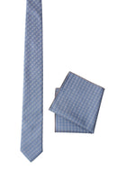 Açık Mavi 2'li İpek Karışımlı Desenli Kravat & Mendil Seti