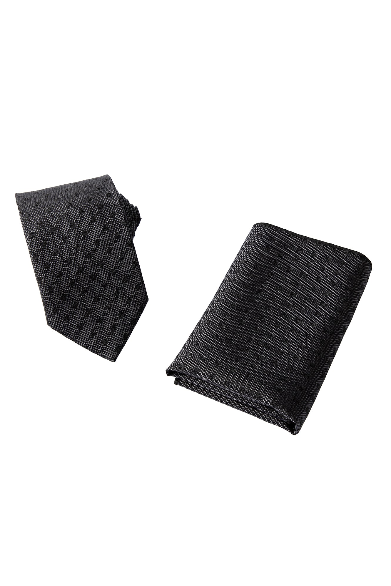 Orta Antrasit 2'li İpek Karışımlı Kravat & Mendil Seti