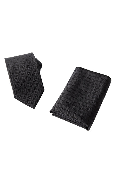 Orta Antrasit 2'li İpek Karışımlı Kravat & Mendil Seti