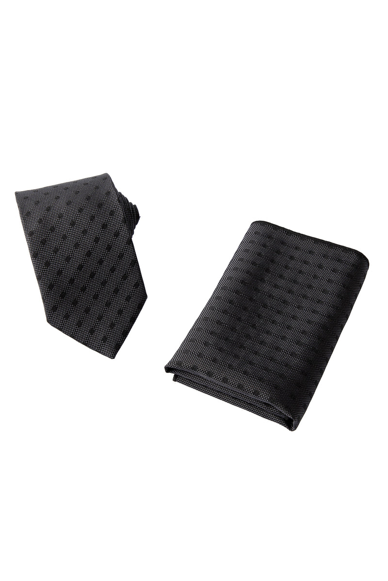 Orta Antrasit 2'li İpek Karışımlı Kravat & Mendil Seti