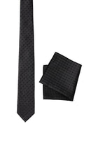 Orta Antrasit 2'li İpek Karışımlı Kravat & Mendil Seti