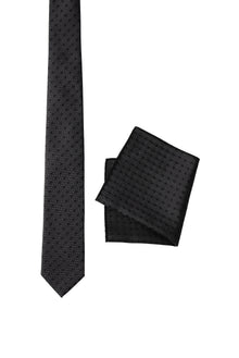 Orta Antrasit 2'li İpek Karışımlı Kravat & Mendil Seti