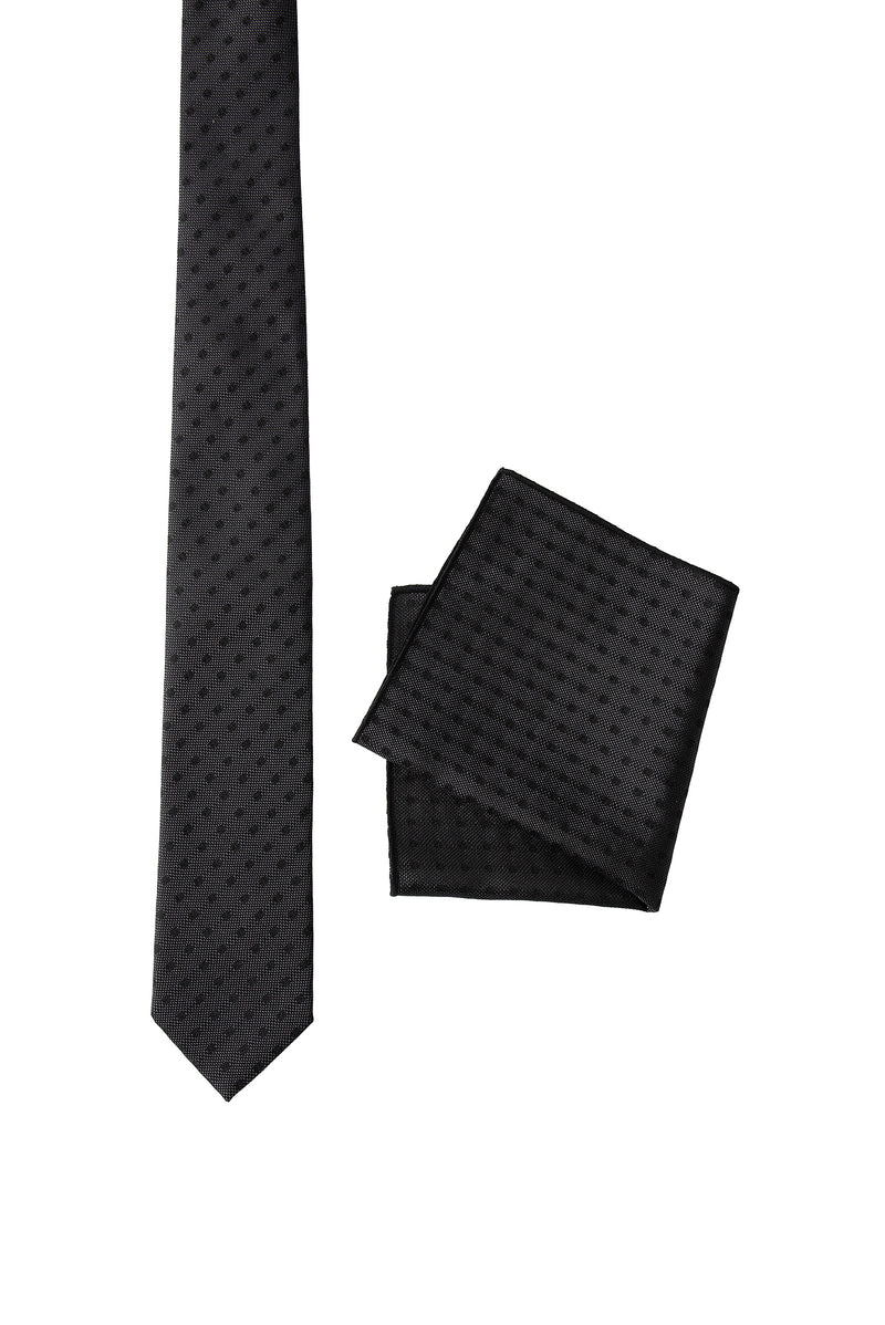 Orta Antrasit 2'li İpek Karışımlı Kravat & Mendil Seti