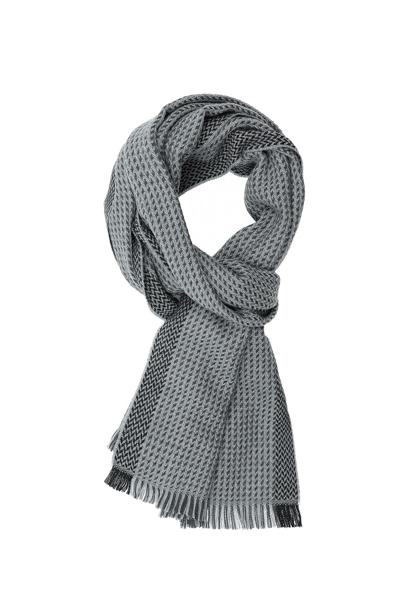 Açık Gri İtalyan Yün Çizgili Atkı (35*180)