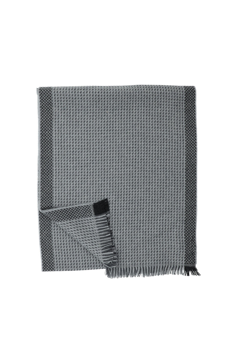 Açık Gri İtalyan Yün Çizgili Atkı (35*180)