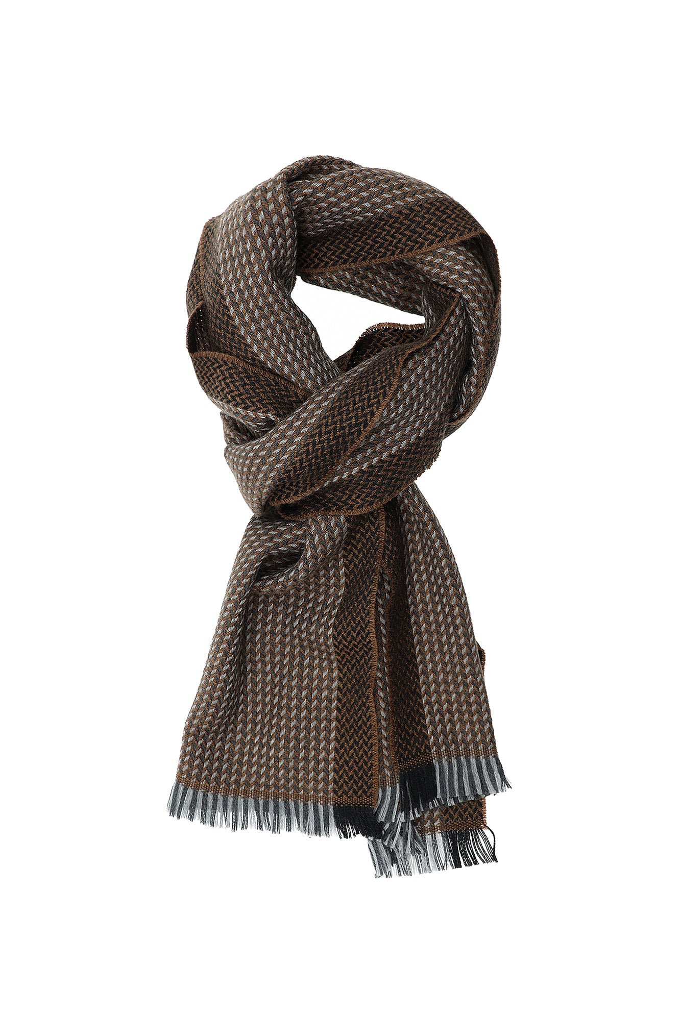 Orta Kahve İtalyan Yün Çizgili Atkı (35*180)