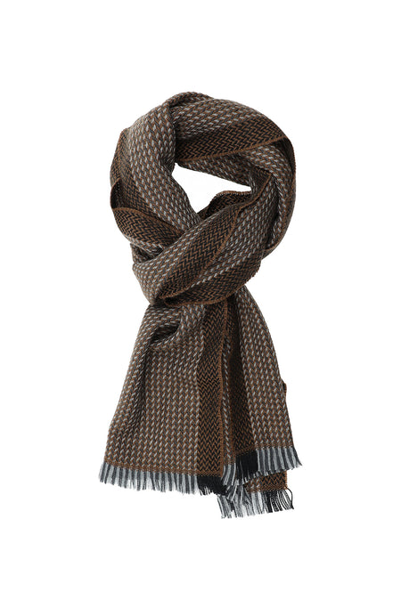 Orta Kahve İtalyan Yün Çizgili Atkı (35*180)