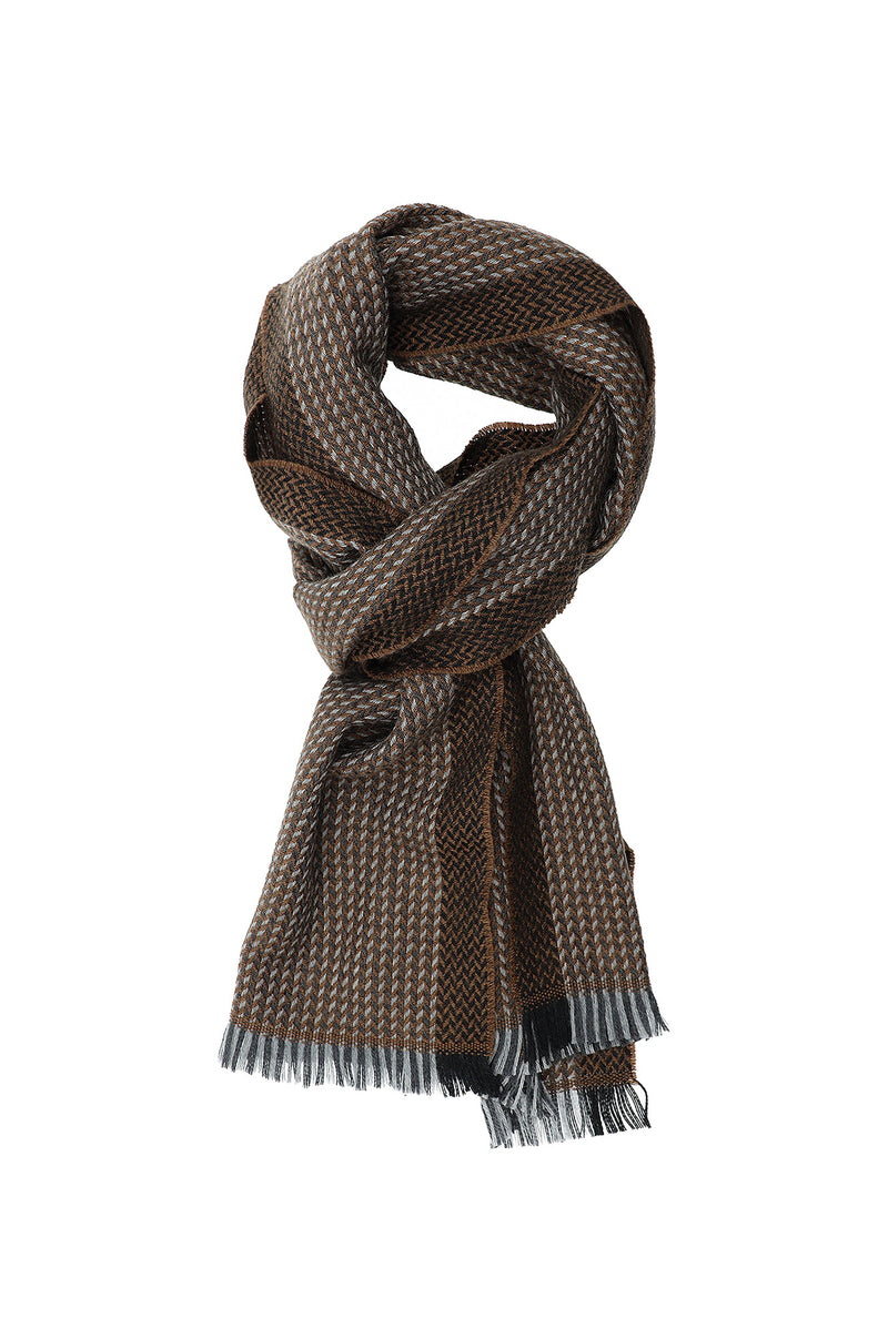 Orta Kahve İtalyan Yün Çizgili Atkı (35*180)