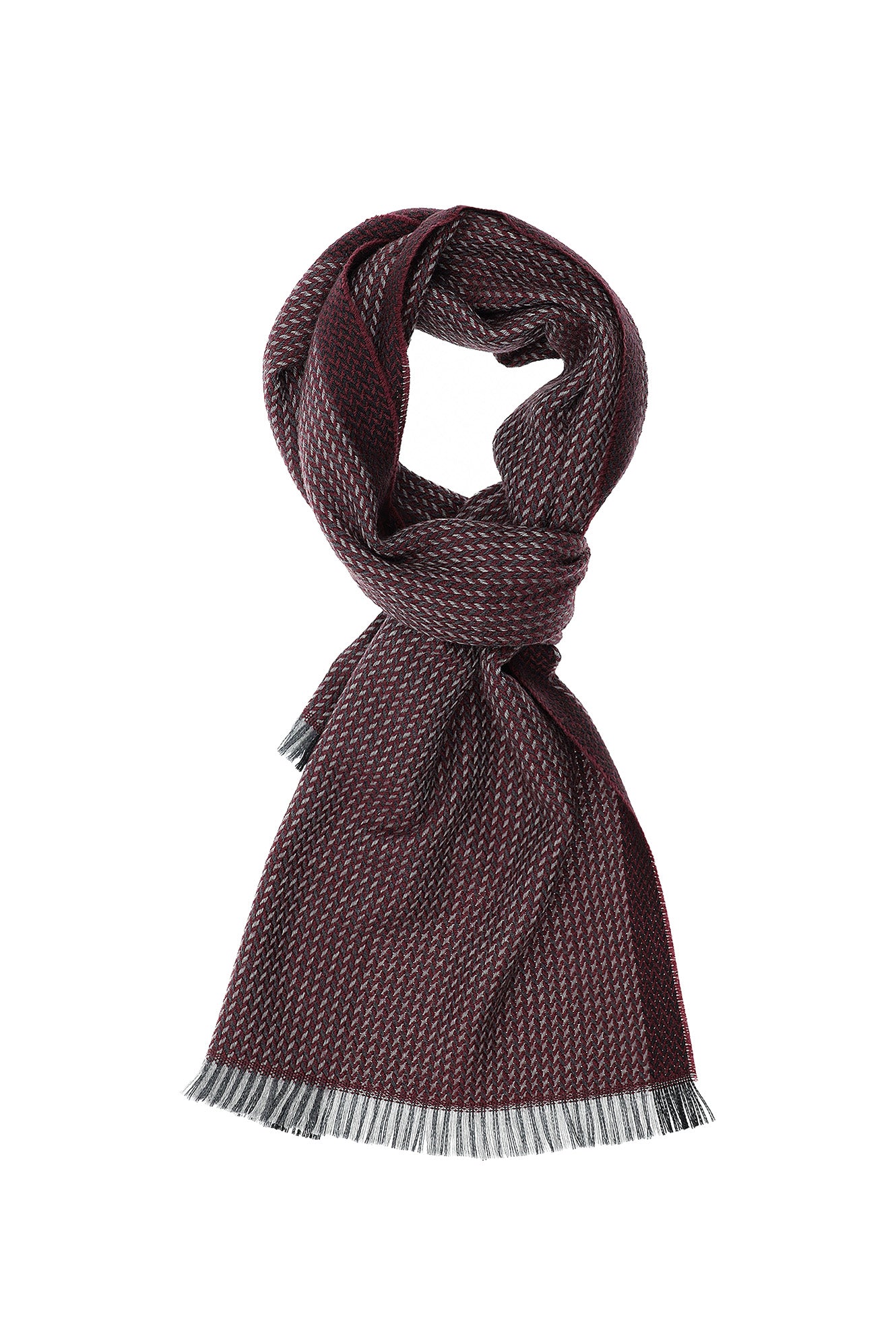 Şarap Bordo İtalyan Yün Çizgili Atkı (35*180)