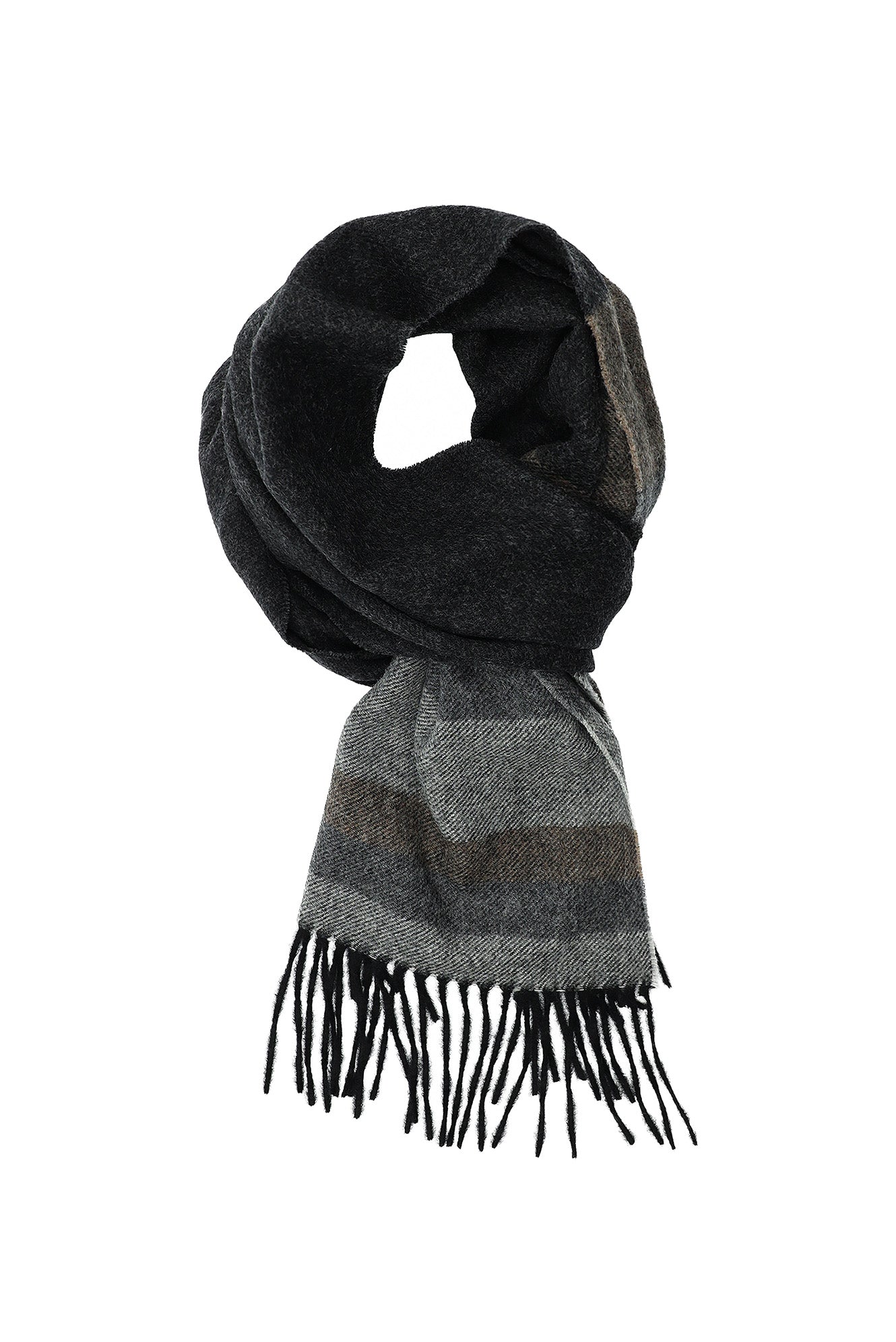 Orta Gri İtalyan Yünlü Çizgili Atkı (37*180)