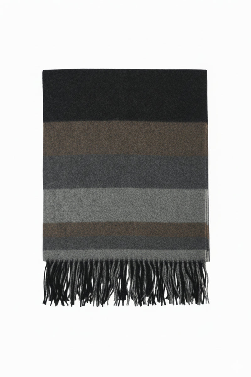 Orta Gri İtalyan Yünlü Çizgili Atkı (37*180)