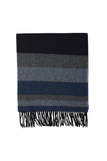 Koyu Lacivert İtalyan Yünlü Çizgili Atkı (37*180)