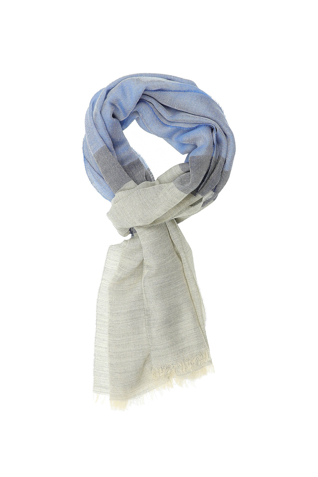 Açık Mavi İtalyan Kaşmir Çizgili Atkı (47X180 CM)