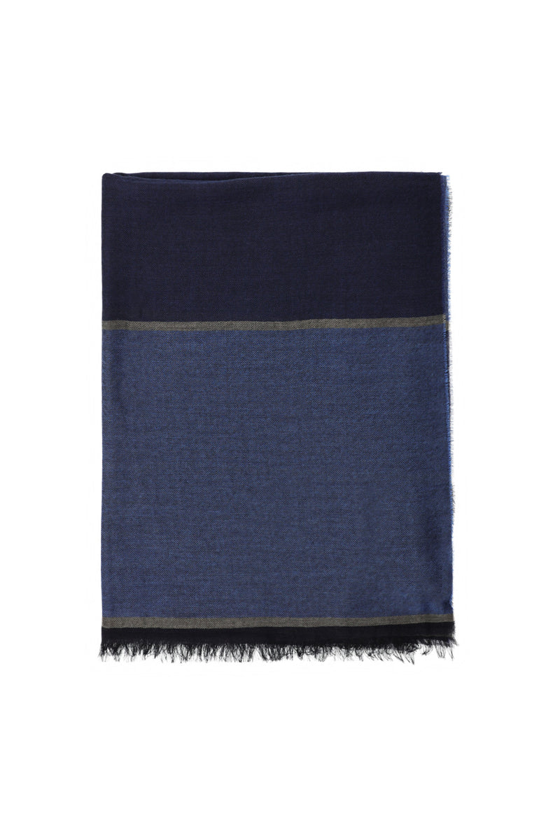 Koyu Mavi  İtalyan Kaşmir Çizgili Atkı ( 70X190 CM)