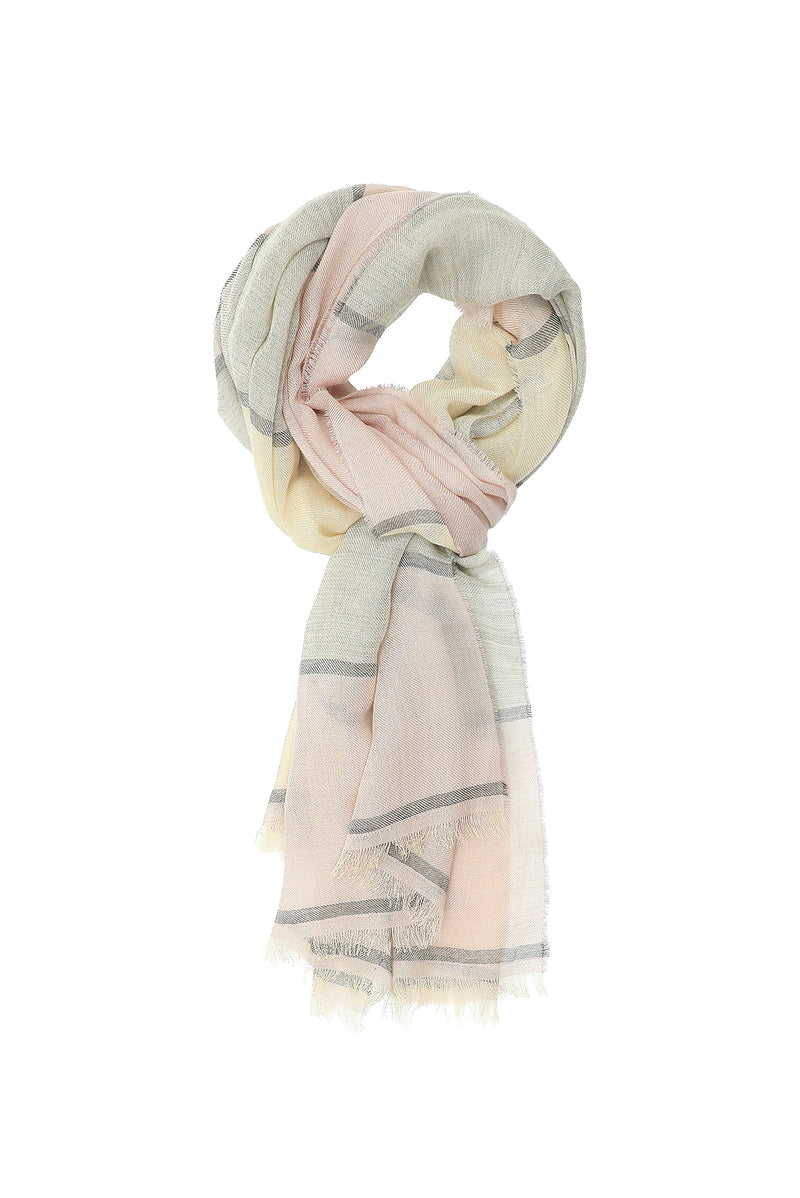 Toz Pembe İtalyan Kaşmir Çizgili Atkı ( 70X190 CM)