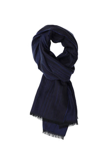 Orta Lacivert İtalyan Yün/İpek Desenli Atkı (45X180 CM)