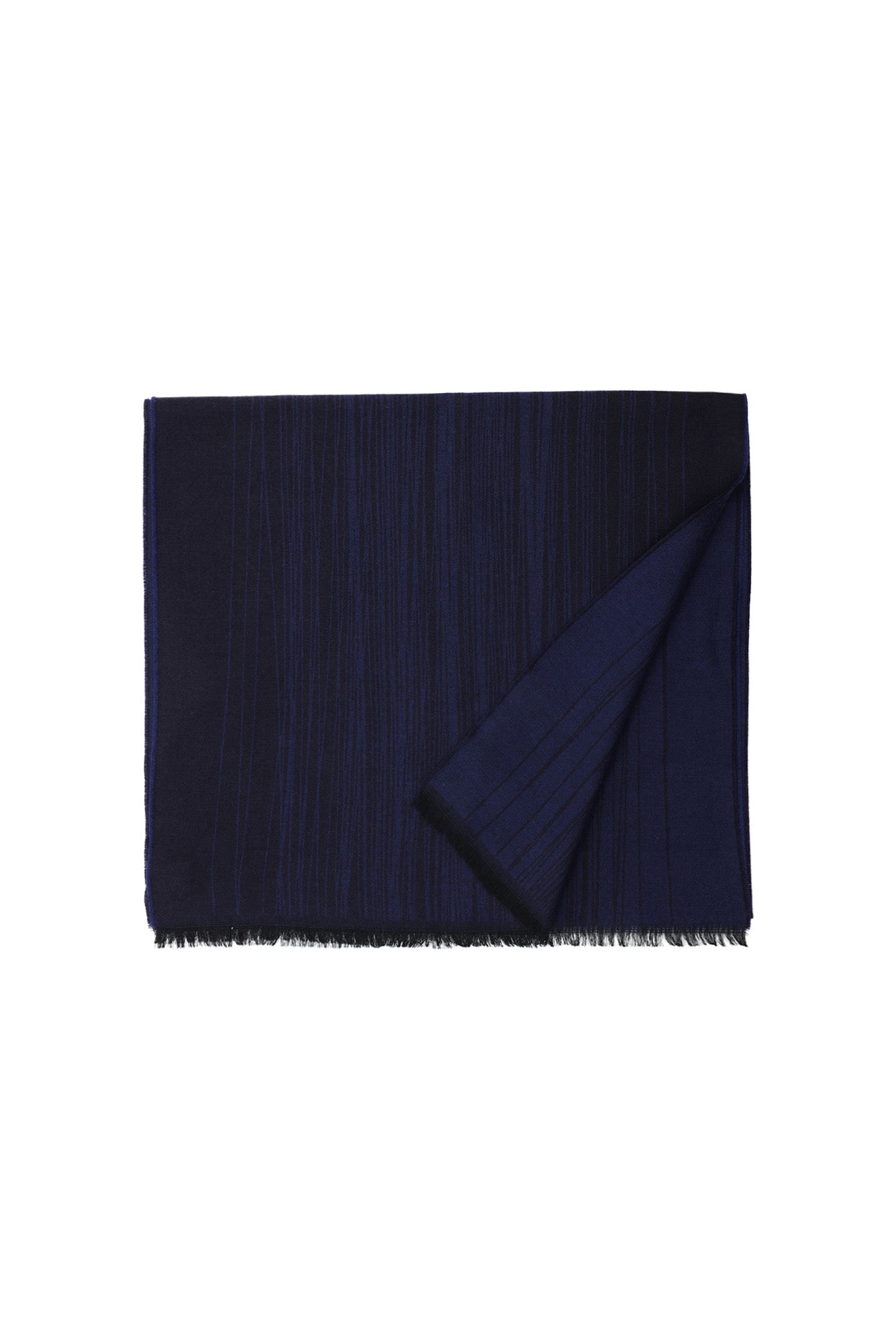 Orta Lacivert İtalyan Yün/İpek Desenli Atkı (45X180 CM)