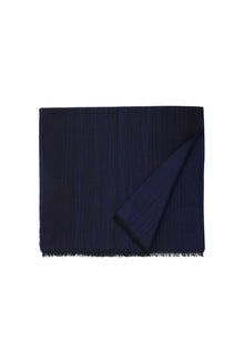 Orta Lacivert İtalyan Yün/İpek Desenli Atkı (45X180 CM)