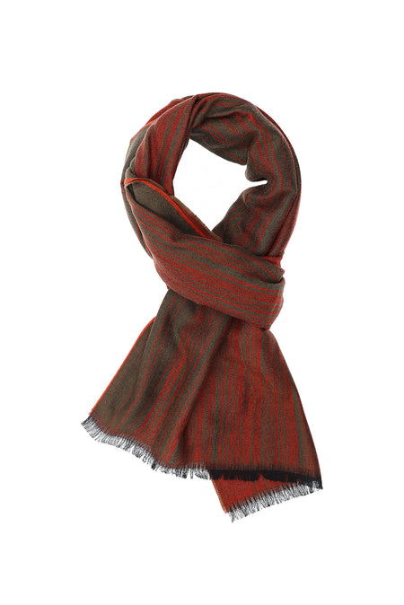 Açık Kırmızı İtalyan Yün/İpek Desenli Atkı (45X180 CM)