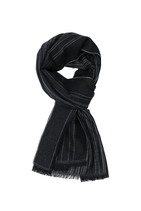 Koyu Antrasit İtalyan Yün/İpek Desenli Atkı (45X180 CM)