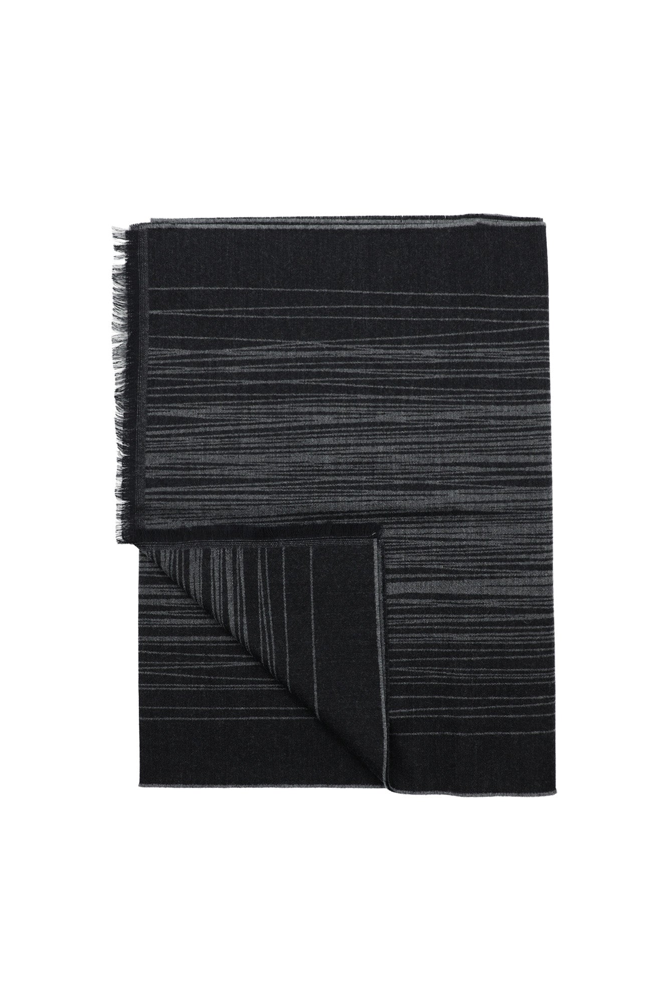 Koyu Antrasit İtalyan Yün/İpek Desenli Atkı (45X180 CM)