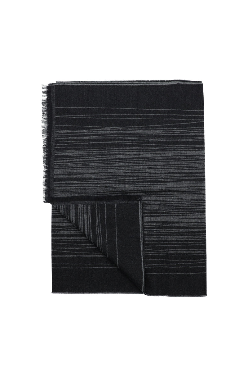 Koyu Antrasit İtalyan Yün/İpek Desenli Atkı (45X180 CM)