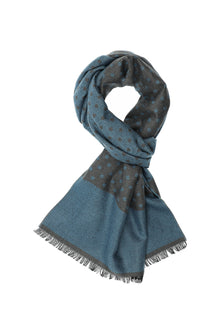 Açık Mavi İtalyan Yün/İpek Desenli Atkı (45X180 CM)