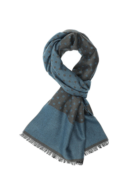 Açık Mavi İtalyan Yün/İpek Desenli Atkı (45X180 CM)