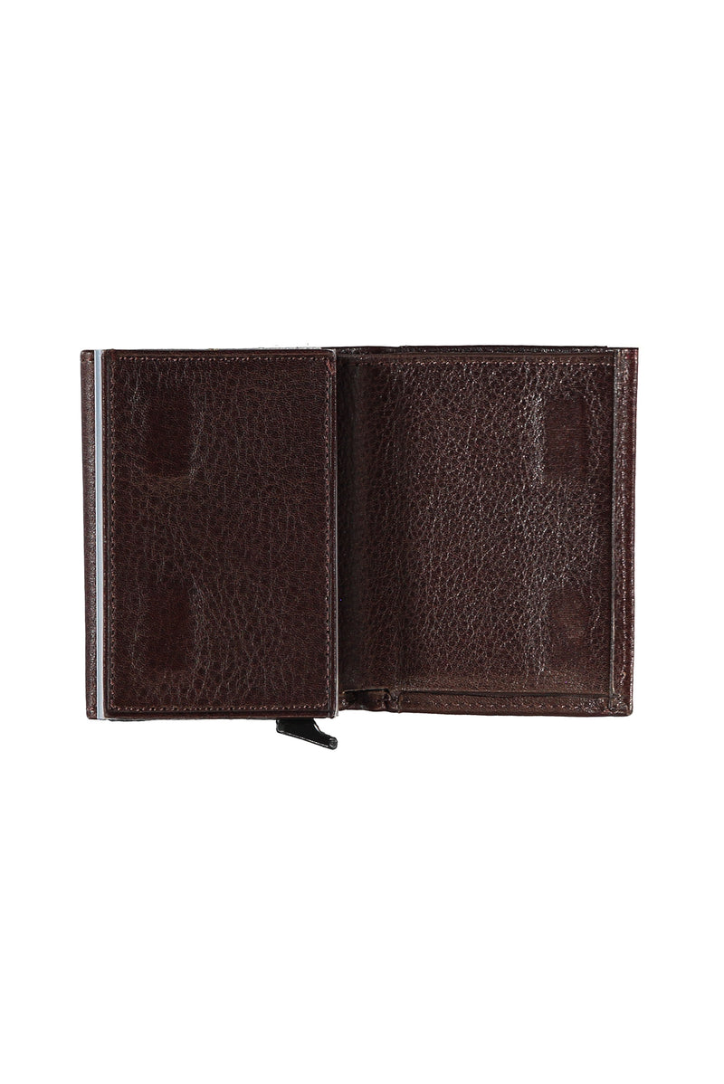 Koyu Kahve Mekanizmalı Deri Cüzdan