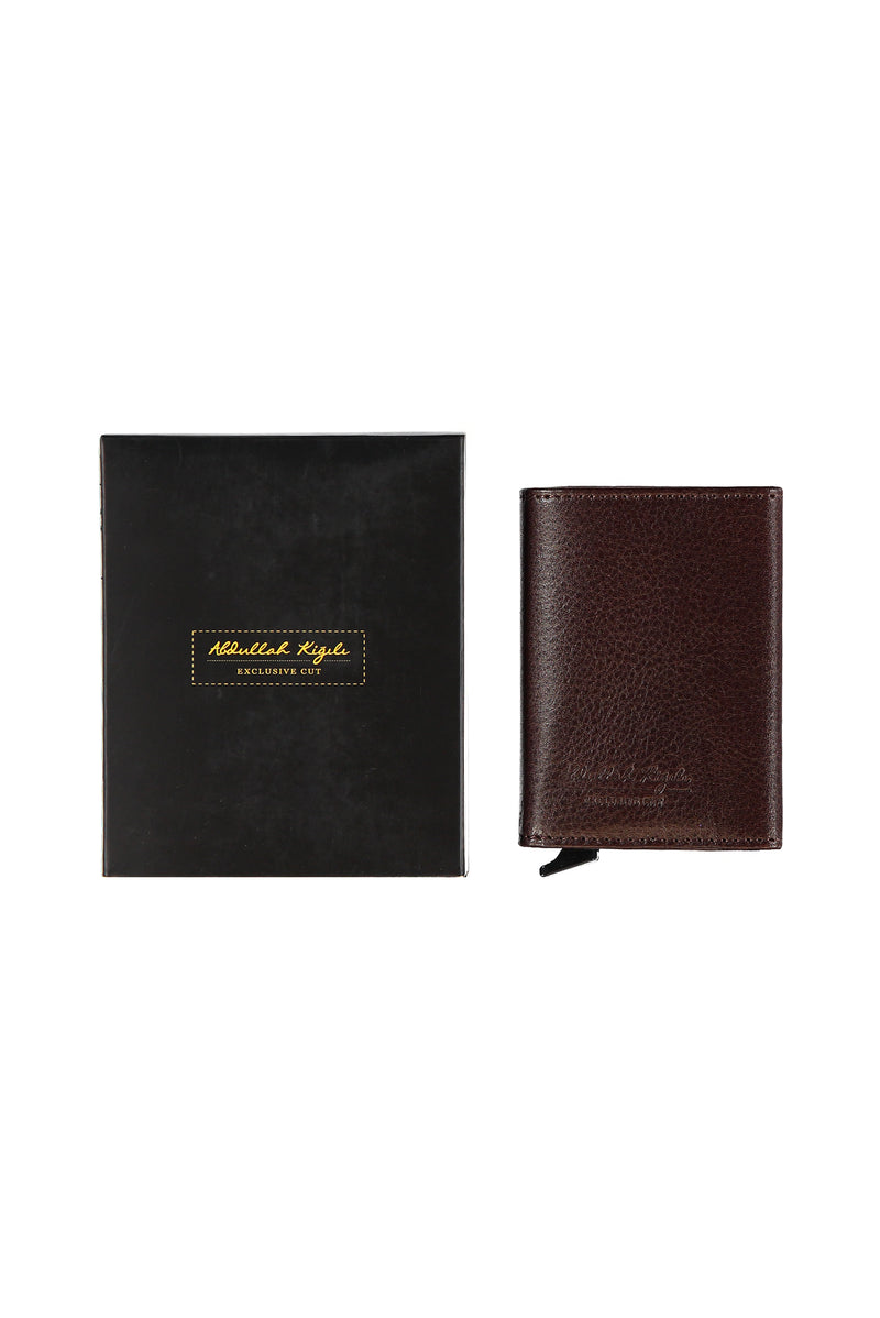 Koyu Kahve Mekanizmalı Deri Cüzdan