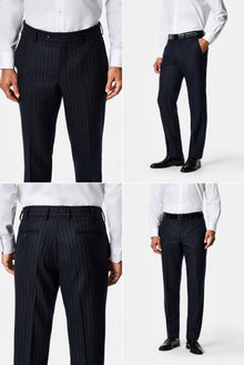 Koyu Lacivert 6 Drop Regular Fit Mono Yaka Çizgili Yün & Kaşmir Karışımlı İtalyan Takım Elbise