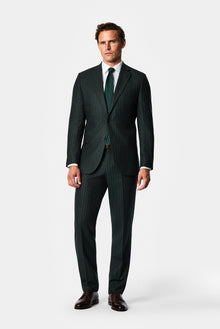 Koyu Haki 6 Drop Regular Fit Mono Yaka Çizgili Yün & Kaşmir Karışımlı İtalyan Takım Elbise