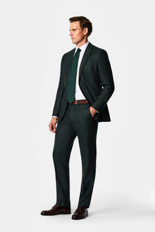 Koyu Haki 6 Drop Regular Fit Mono Yaka Çizgili Yün & Kaşmir Karışımlı İtalyan Takım Elbise
