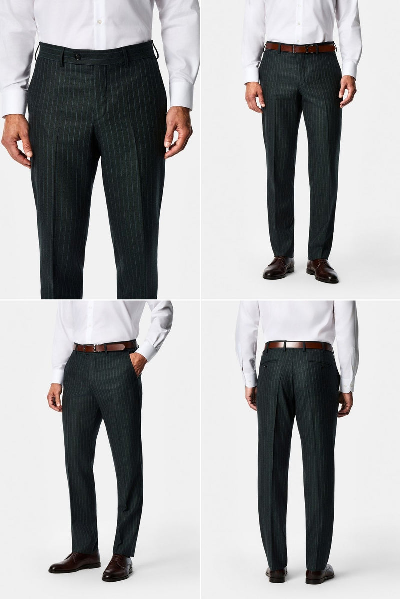 Koyu Haki 6 Drop Regular Fit Mono Yaka Çizgili Yün & Kaşmir Karışımlı İtalyan Takım Elbise