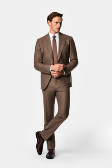 Orta Kahve 7 Drop Slim Fit Sivri Yaka Çizgili Yün & Kaşmir Karışımlı İtalyan Takım Elbise