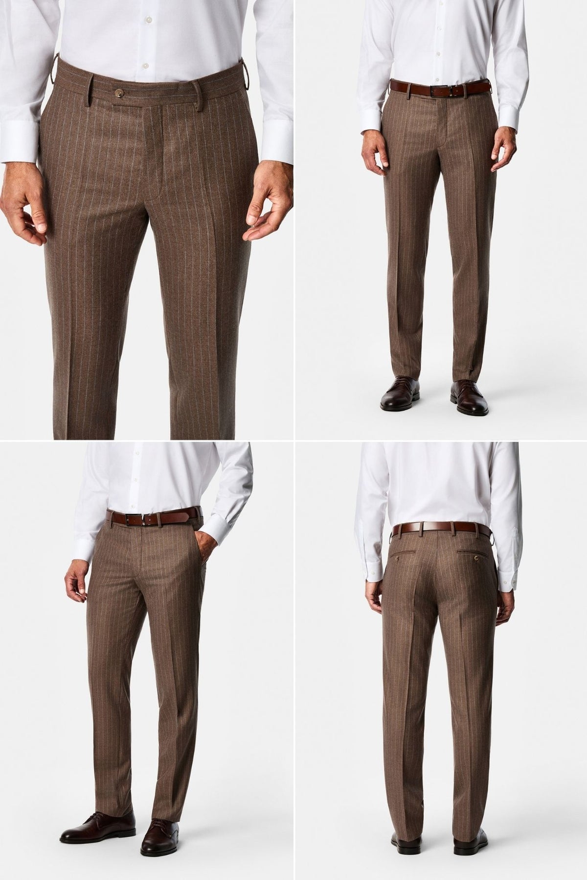 Orta Kahve 7 Drop Slim Fit Sivri Yaka Çizgili Yün & Kaşmir Karışımlı İtalyan Takım Elbise
