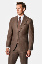 Orta Kahve 7 Drop Slim Fit Sivri Yaka Çizgili Yün & Kaşmir Karışımlı İtalyan Takım Elbise