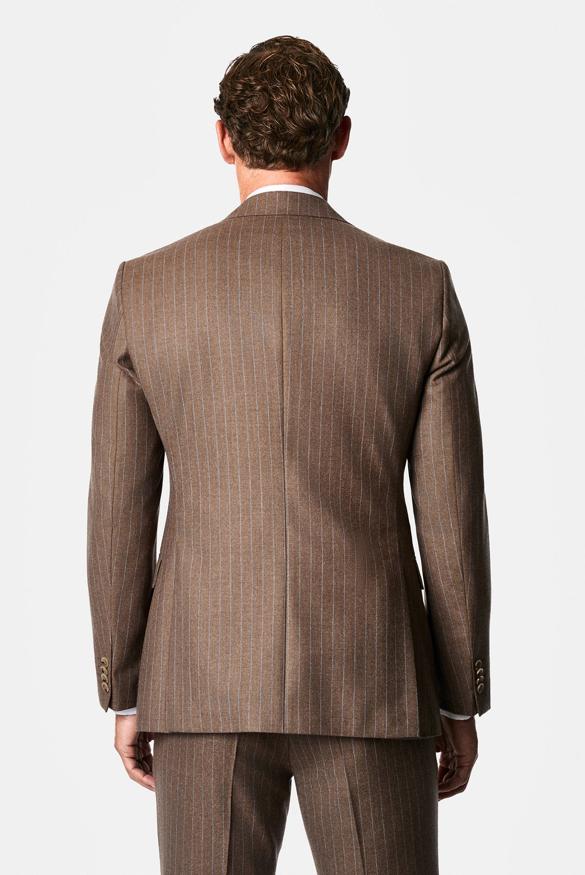 Orta Kahve 7 Drop Slim Fit Sivri Yaka Çizgili Yün & Kaşmir Karışımlı İtalyan Takım Elbise