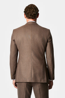 Orta Kahve 7 Drop Slim Fit Sivri Yaka Çizgili Yün & Kaşmir Karışımlı İtalyan Takım Elbise