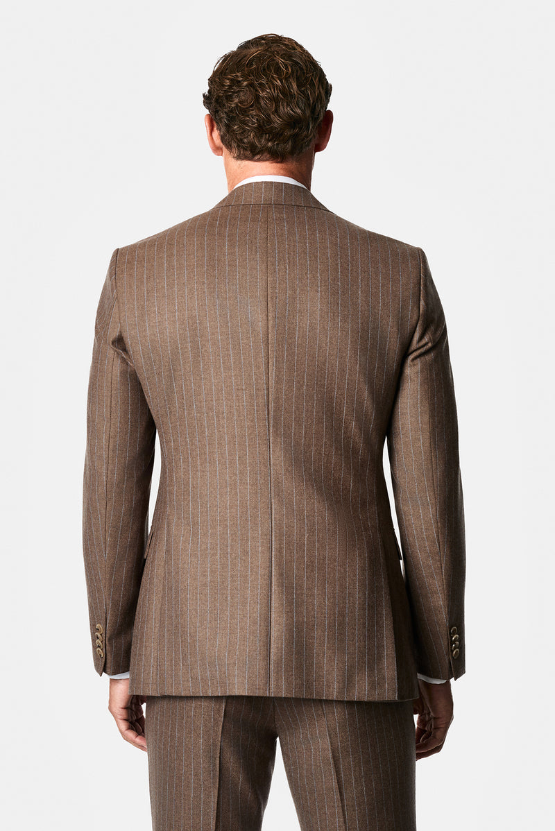 Orta Kahve 7 Drop Slim Fit Sivri Yaka Çizgili Yün & Kaşmir Karışımlı İtalyan Takım Elbise