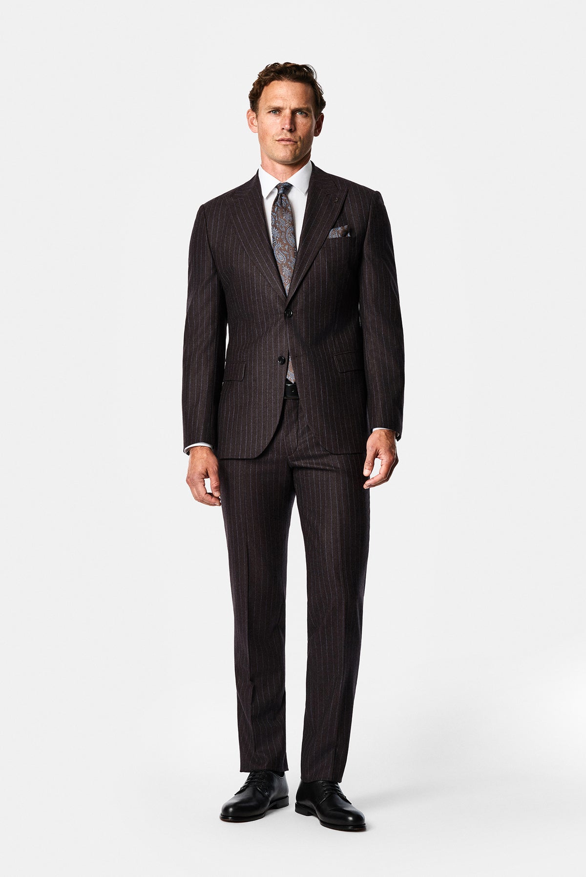 Koyu Bordo 7 Drop Slim Fit Sivri Yaka Çizgili Yün & Kaşmir Karışımlı İtalyan Takım Elbise