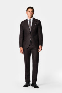 Koyu Bordo 7 Drop Slim Fit Sivri Yaka Çizgili Yün & Kaşmir Karışımlı İtalyan Takım Elbise