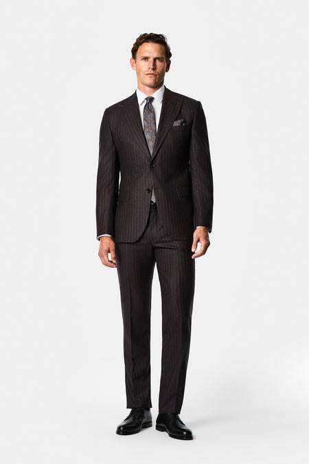 Koyu Bordo 7 Drop Slim Fit Sivri Yaka Çizgili Yün & Kaşmir Karışımlı İtalyan Takım Elbise