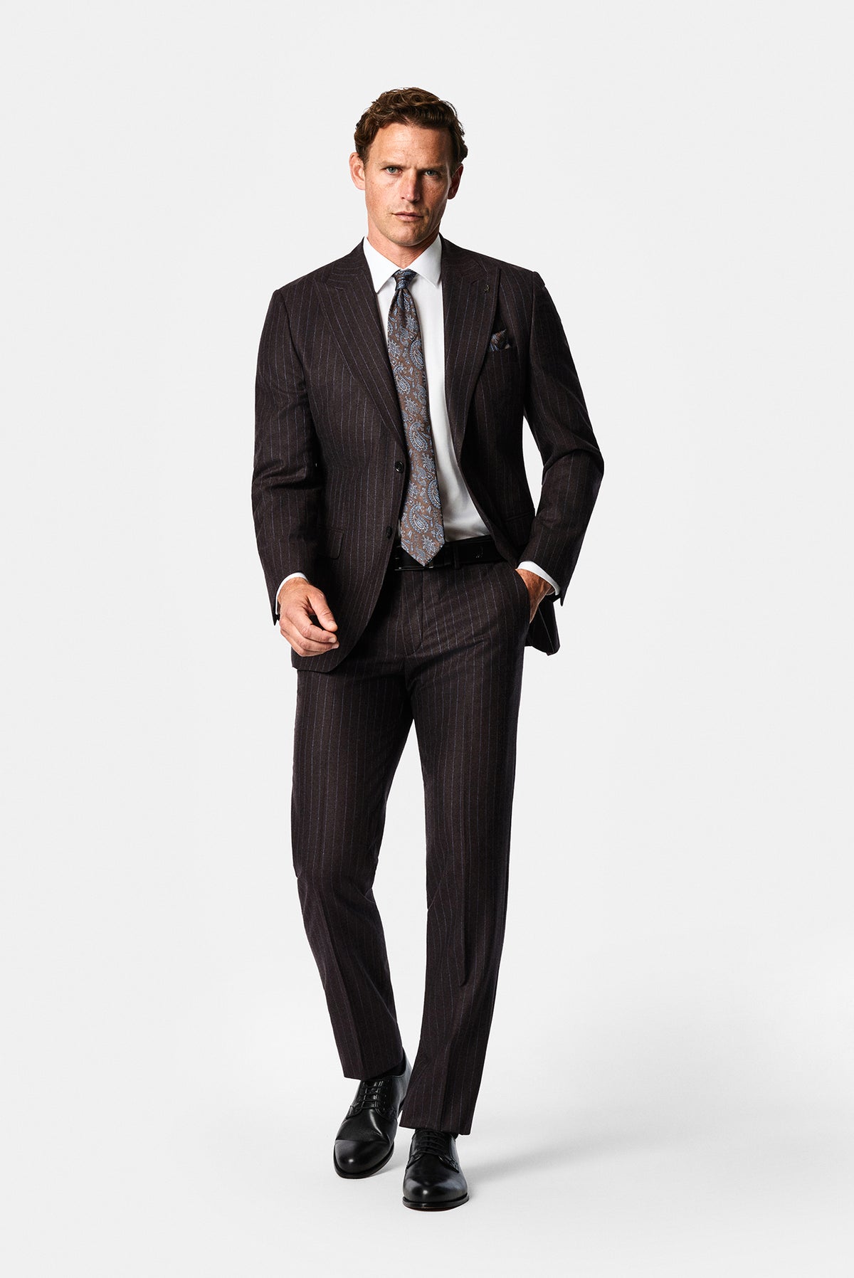 Koyu Bordo 7 Drop Slim Fit Sivri Yaka Çizgili Yün & Kaşmir Karışımlı İtalyan Takım Elbise