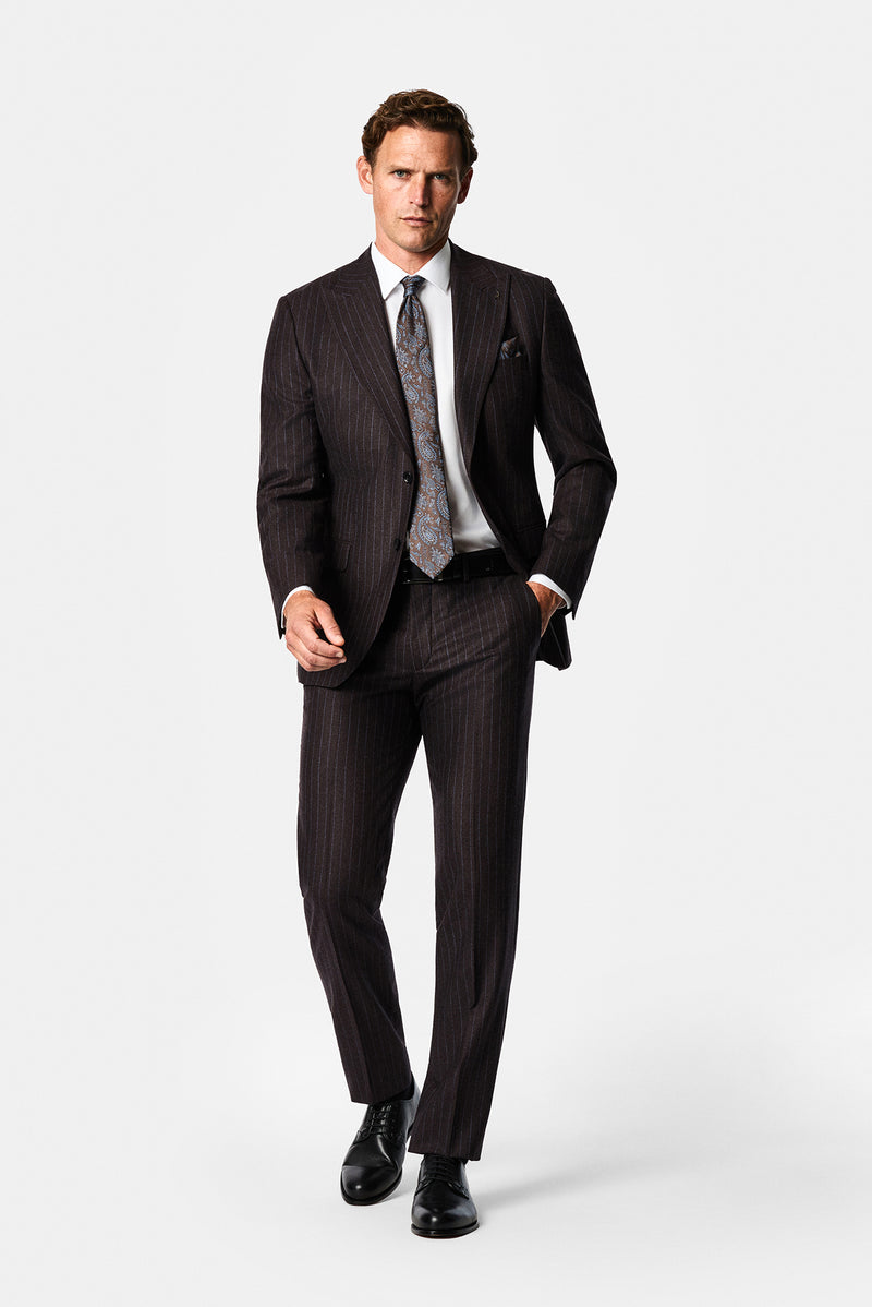 Koyu Bordo 7 Drop Slim Fit Sivri Yaka Çizgili Yün & Kaşmir Karışımlı İtalyan Takım Elbise
