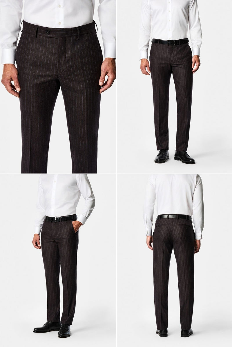 Koyu Bordo 7 Drop Slim Fit Sivri Yaka Çizgili Yün & Kaşmir Karışımlı İtalyan Takım Elbise