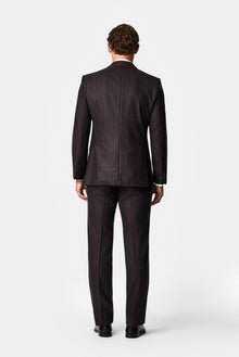 Koyu Bordo 7 Drop Slim Fit Sivri Yaka Çizgili Yün & Kaşmir Karışımlı İtalyan Takım Elbise