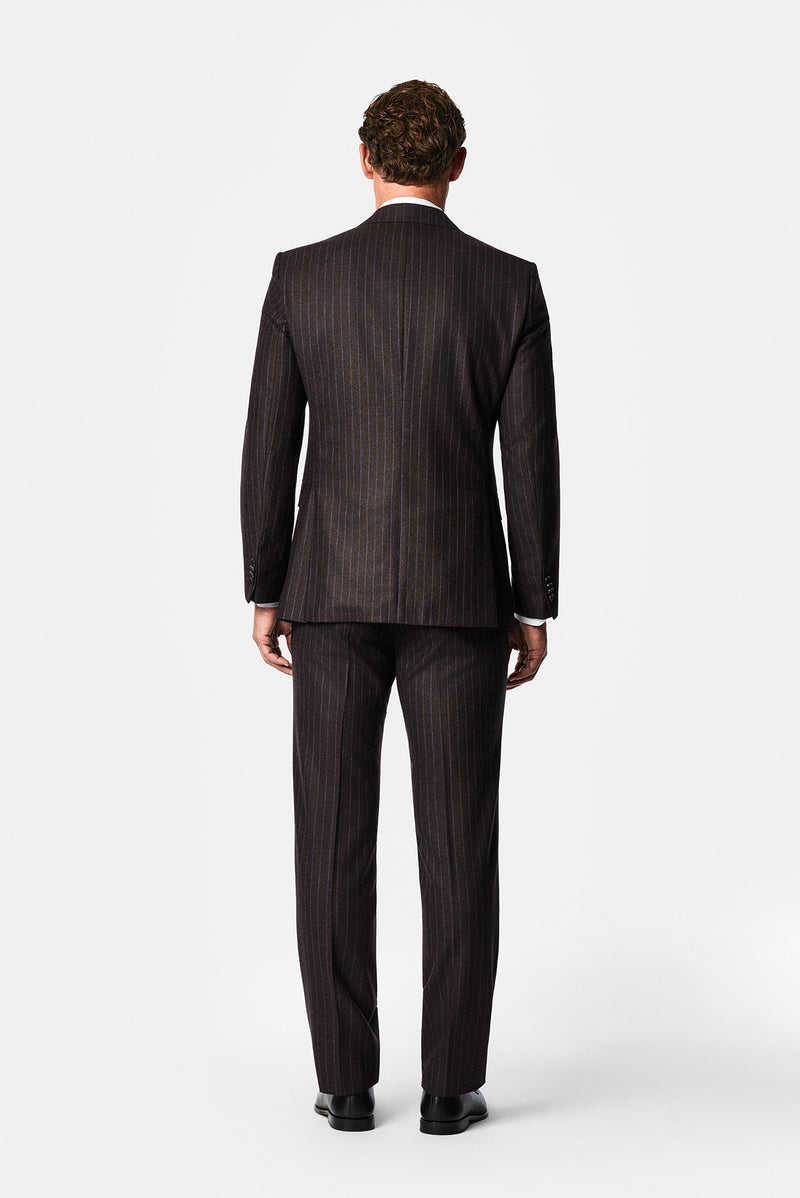 Koyu Bordo 7 Drop Slim Fit Sivri Yaka Çizgili Yün & Kaşmir Karışımlı İtalyan Takım Elbise