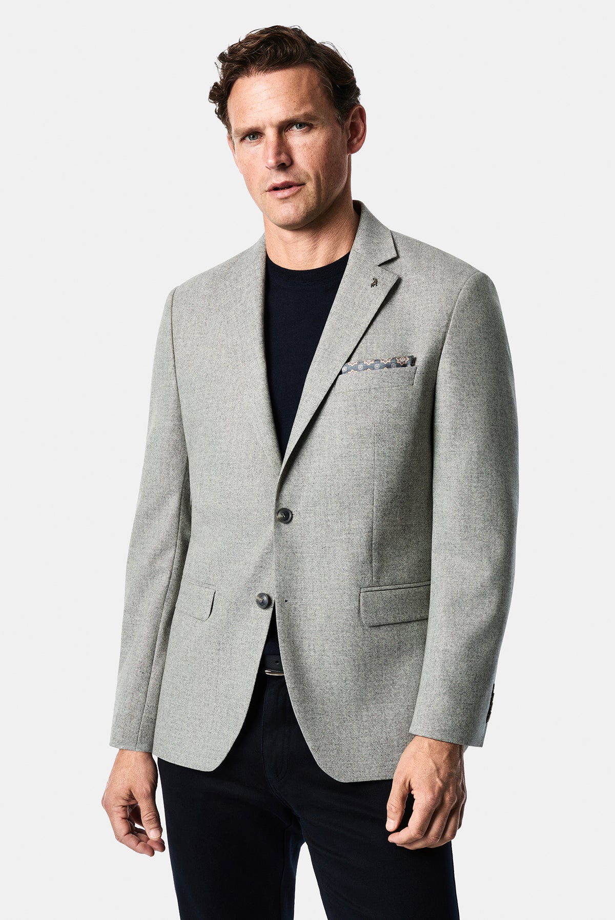 Orta Gri 4 Drop Relaxed Fit Rahat Kesim Yünlü Mono Yaka Klasik Ceket