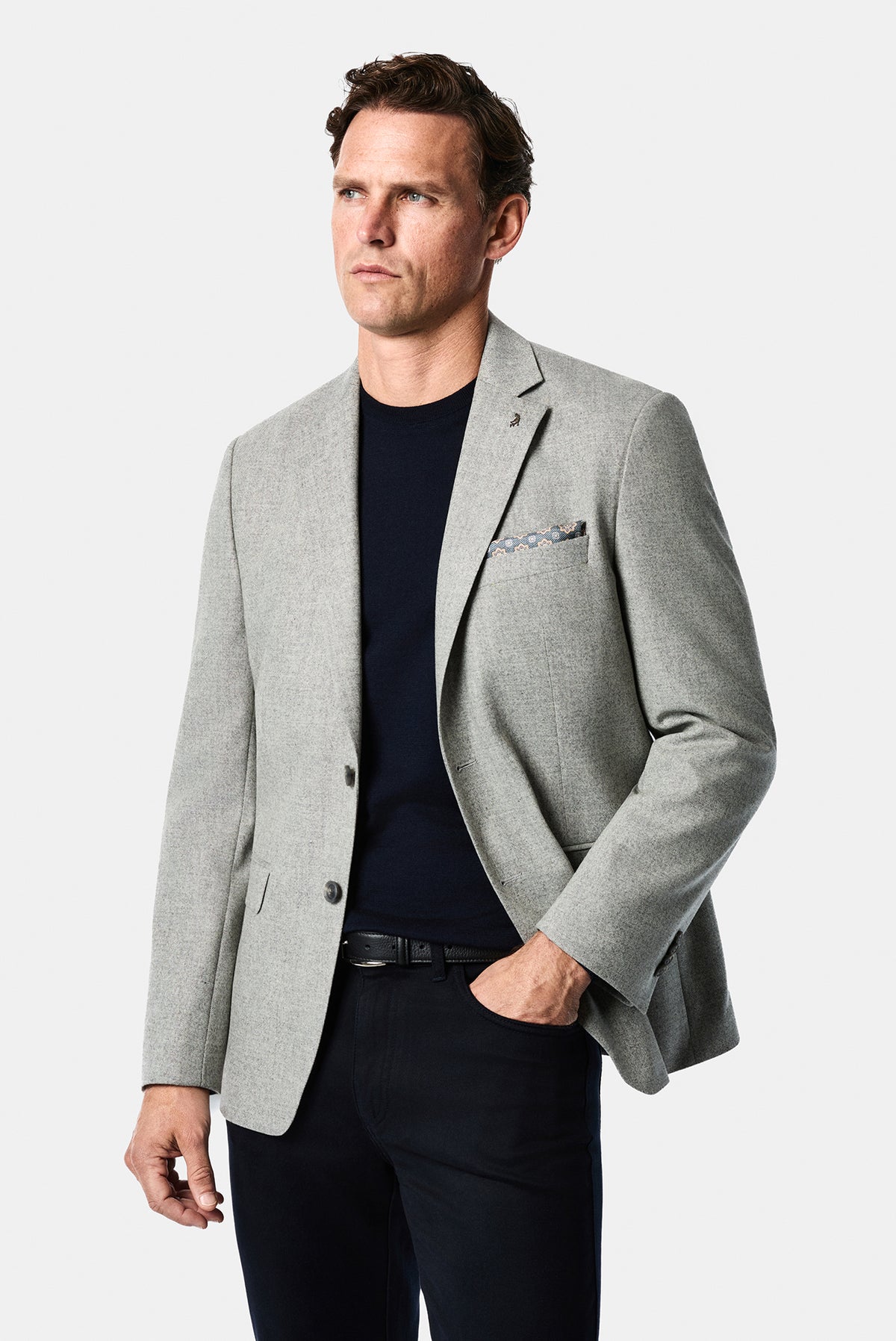 Orta Gri 4 Drop Relaxed Fit Rahat Kesim Yünlü Mono Yaka Klasik Ceket